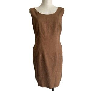 90s Vintage Brown Linen Blend Dress Size 4 Quiet Luxury Minimalist Workwear 377